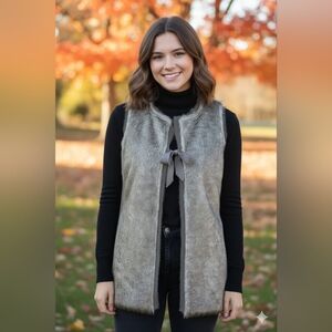 Simply Vera Vera Wang Taupe Faux Fur Tie-Front Longline XS